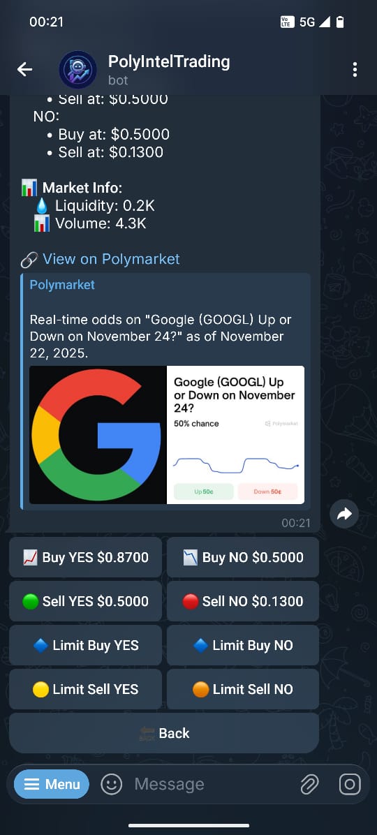 PolyIntel Bot Telegram Interface